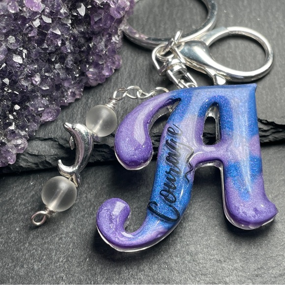 Clear Quartz Purple and Blue
Letter “A” Courage Keychain With Dolphin Charm - Picture 8 of 11